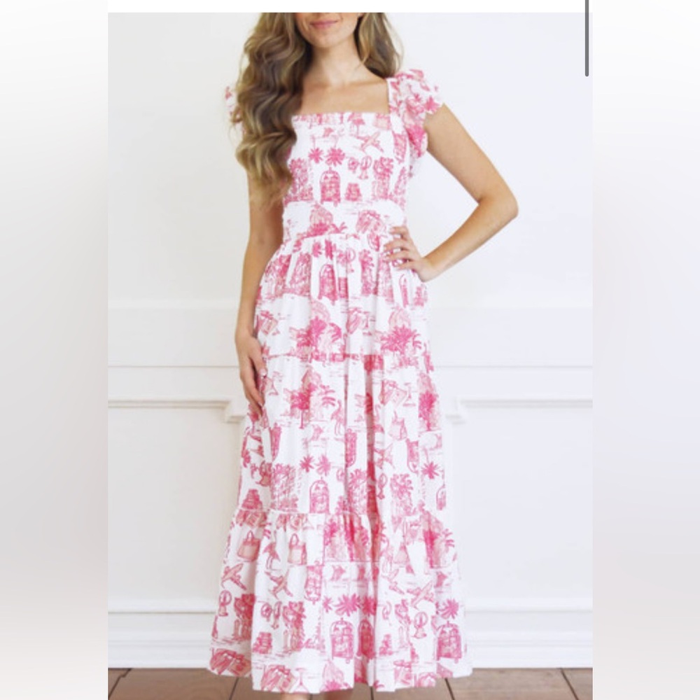 Pink toile smocked house dress